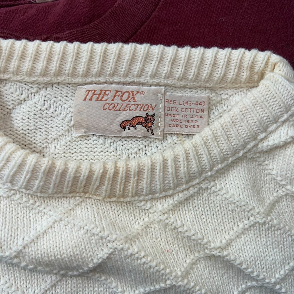 Vintage The Fox Collection Mens White Grandpa Old Money Geometric Sweater Size L - Picture 5 of 6